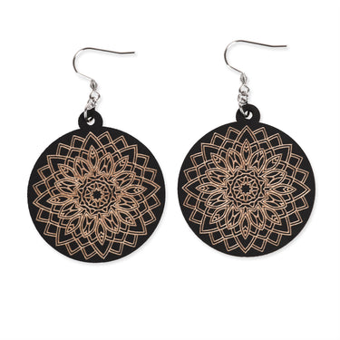 Orecchini di legno HOORAY Mandala nero