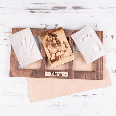 Imprimi i tuoi ricordi nella materia – Set con pasta per impronte e fotografia incisa