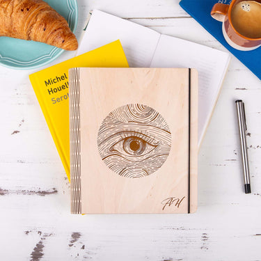 Quaderno con copertina in legno - Motivo occhio