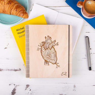 Quaderno con copertina in legno - Motivo cuore