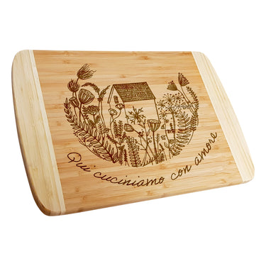 Tagliere regalo in bambù con incisione, motivo casa