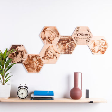 Esagono in legno con fotografia incisa (18 x 21 cm)