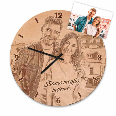 Orologio da parete in legno - fotografia personalizzata, rotondo 30 cm