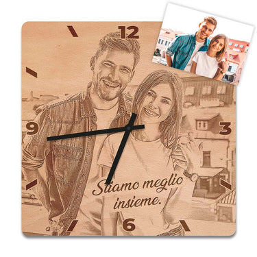 Orologio da parete in legno - fotografia personalizzata, quadrato 30 cm
