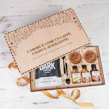 Set da caffè PREMIUM in cofanetto di legno con motivo personalizzato