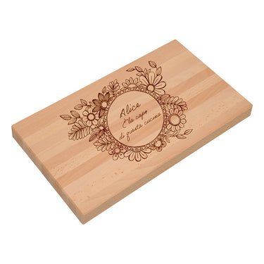 Tagliere regalo in legno massiccio con incisione, motivo fiore