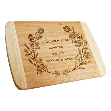 Tagliere regalo in bambù con incisione, motivo papavero