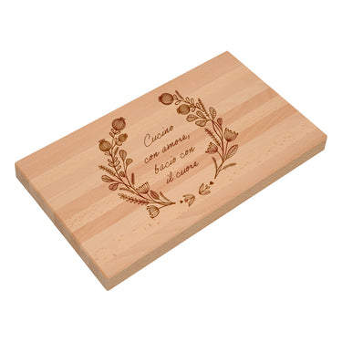 Tagliere regalo in legno massiccio con incisione, motivo papavero