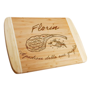 Tagliere regalo in bambù con incisione, motivo Maestro della griglia