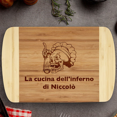Tagliere regalo in bambù con incisione, Padrone della Cucina 3