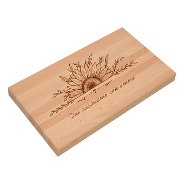 Tagliere regalo in legno massiccio con incisione, motivo girasole