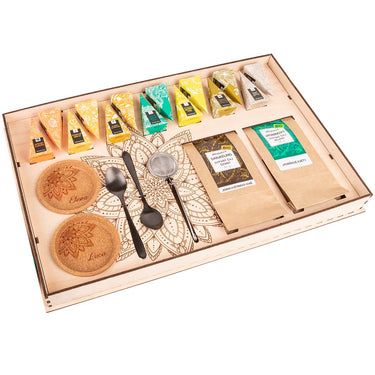 Set da tè PREMIUM in cofanetto di legno con motivo personalizzato