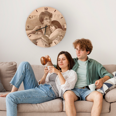 Orologio da parete in legno - fotografia personalizzata, rotondo 30 cm