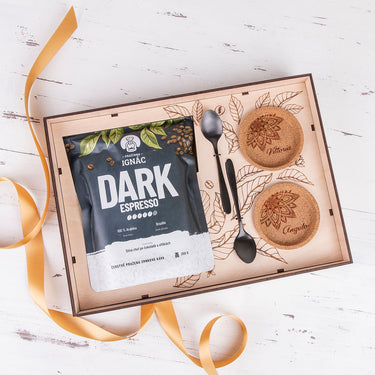 Set da caffè CLASSICO in cofanetto di legno con motivo personalizzato
