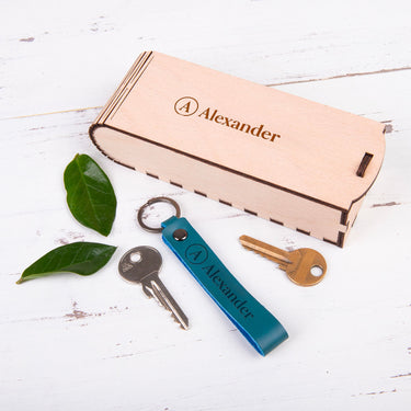 Portachiavi in pelle HOORAY, blu