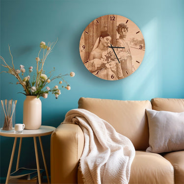 Orologio da parete in legno - fotografia personalizzata, rotondo 30 cm